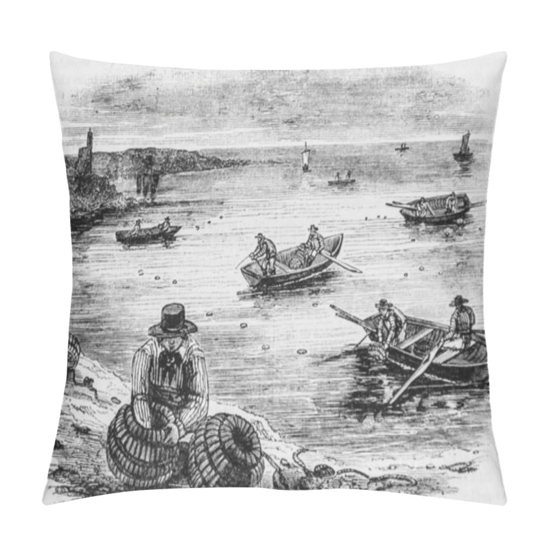 Personality  Crabs Fishermen, The Picturesque Store, Editor Edouard Charton, 1860 Pillow Covers