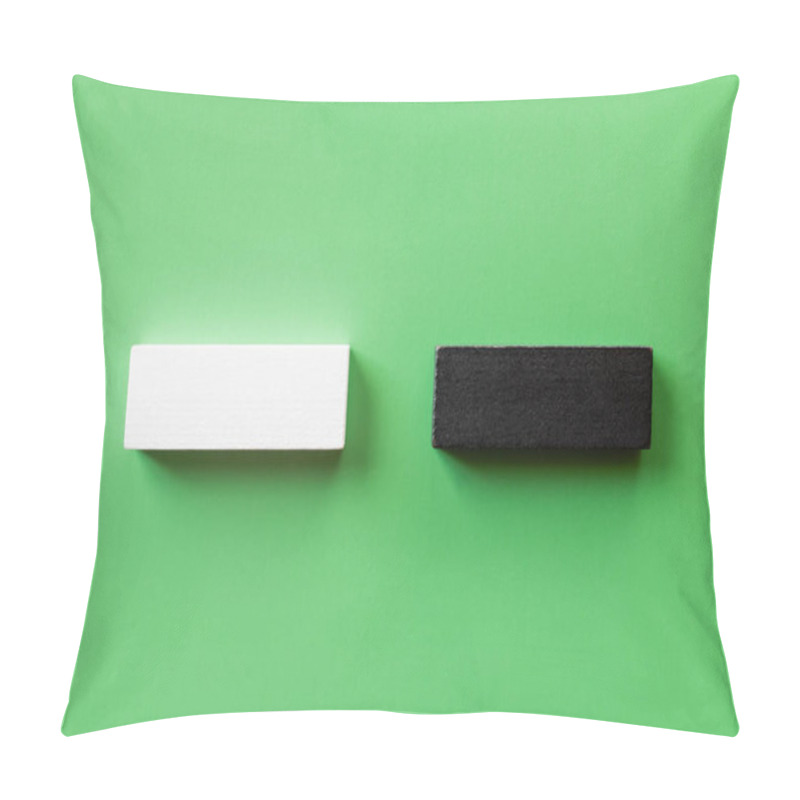 Personality  Top View Of Two White And Black Blocks On Green Background Pillow Covers