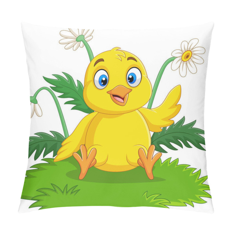 Personality  Vector Illustration Of Cartoon Baby Chick Sitting On The Grass Pillow Covers