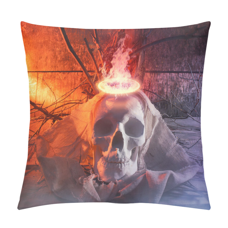 Personality  Skull With Cloth And Fire. Pillow Covers