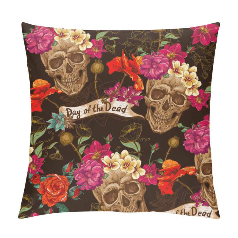 Personality  Skull And Flowers Seamless Background Pillow Covers