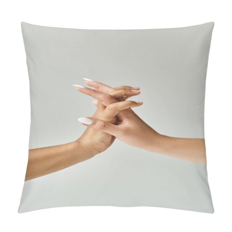 Personality  Two Diverse Women Hold Hands Elegantly In The Air. Pillow Covers