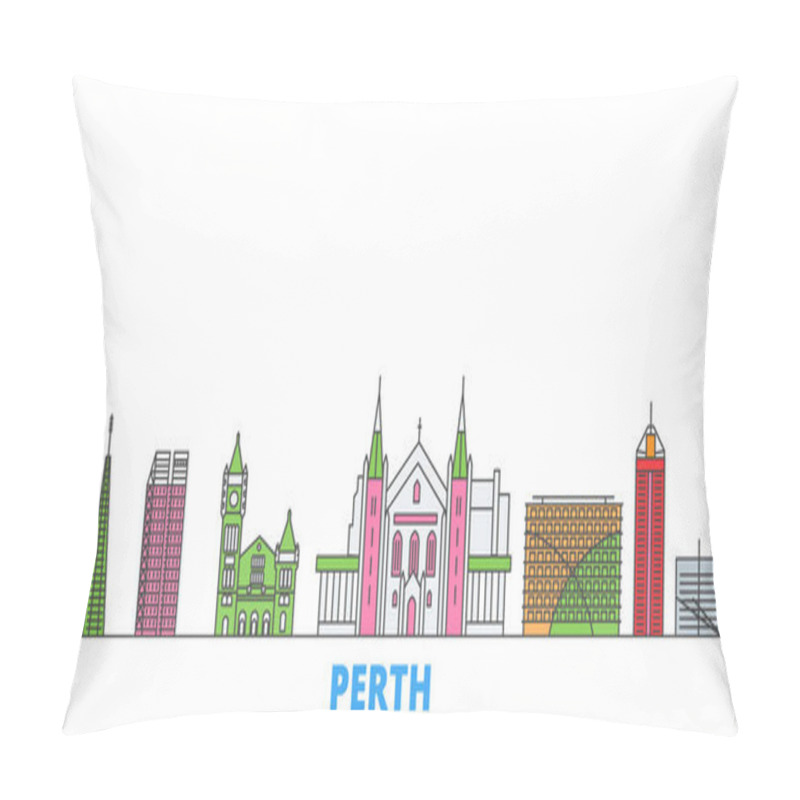 Personality  Australia, Perth Line Cityscape, Flat Vector. Travel City Landmark, Oultine Illustration, Line World Icons Pillow Covers