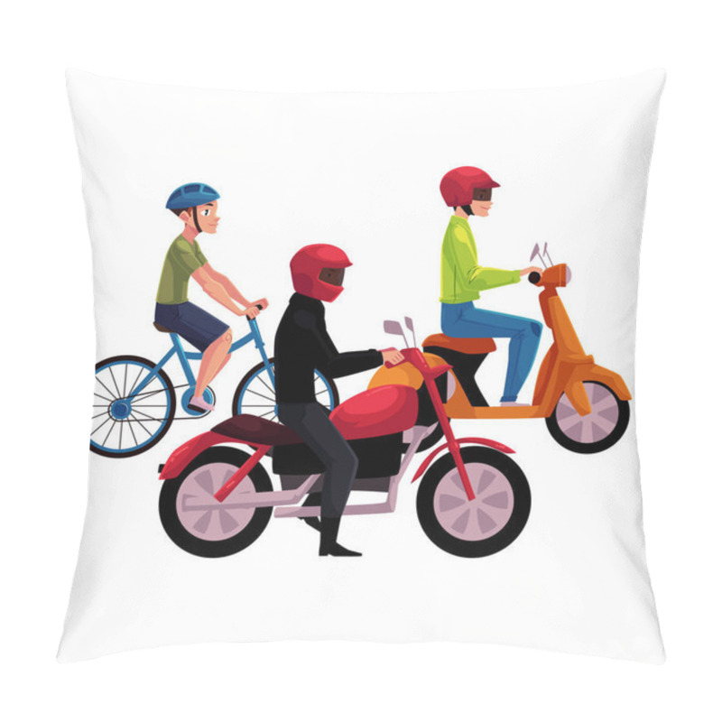 Personality  Motorcycle, Scooter And Bicycle Drivers, Riders Wearing Helmet, Side Vew Pillow Covers