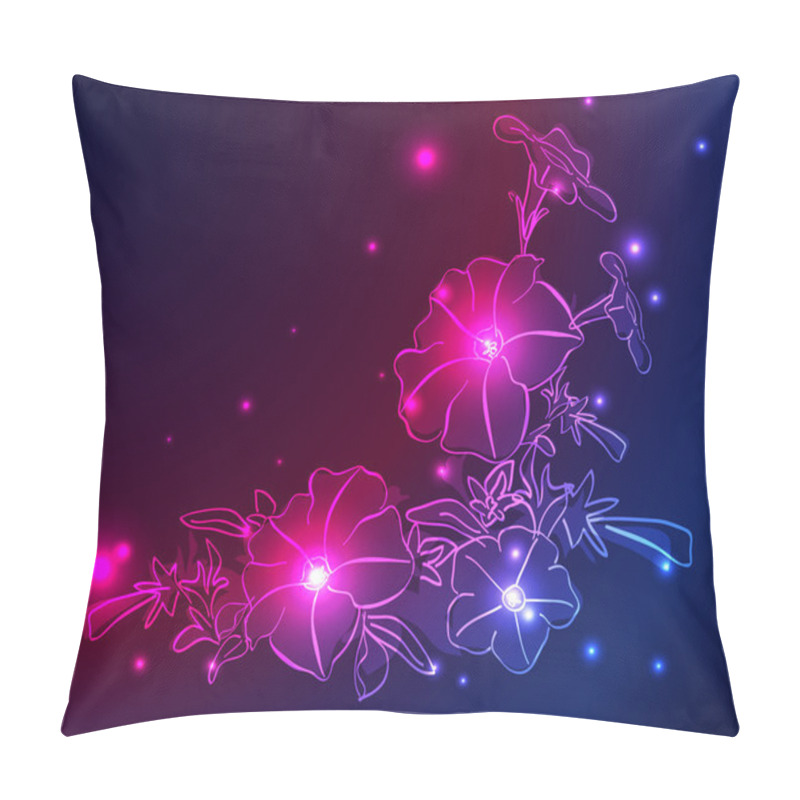 Personality  Vector Neon Background With Flowers And Stars Pillow Covers