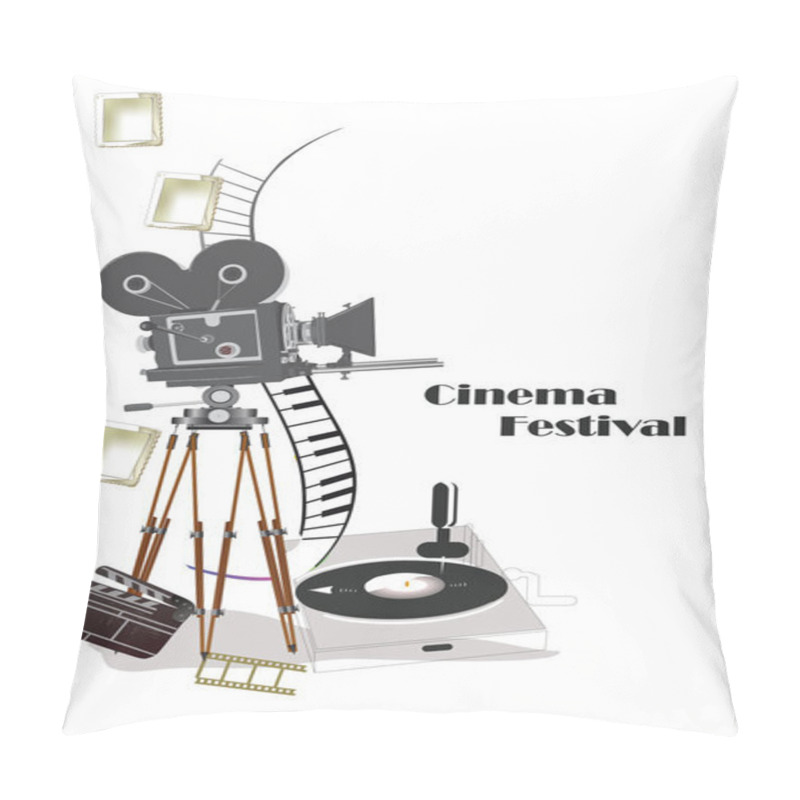 Personality  Poster With A Retro Cinema Camera And Record-player. Hand Drawn Vector Illustration. Pillow Covers