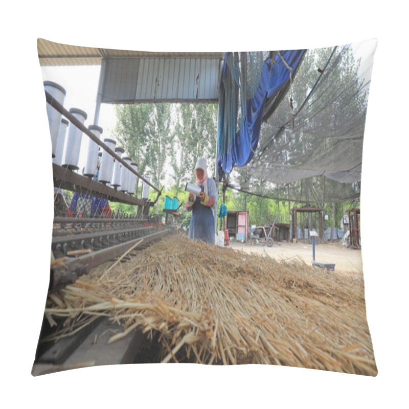 Personality  LUANNAN COUNTY, China - August 30, 2021:Farmers Are Using Mechanical Straw Curtains On A Farm, North China Pillow Covers