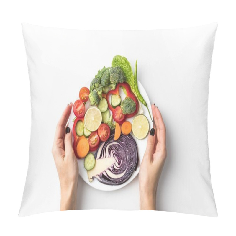 Personality  Woman Holding Plate With Salad Pillow Covers