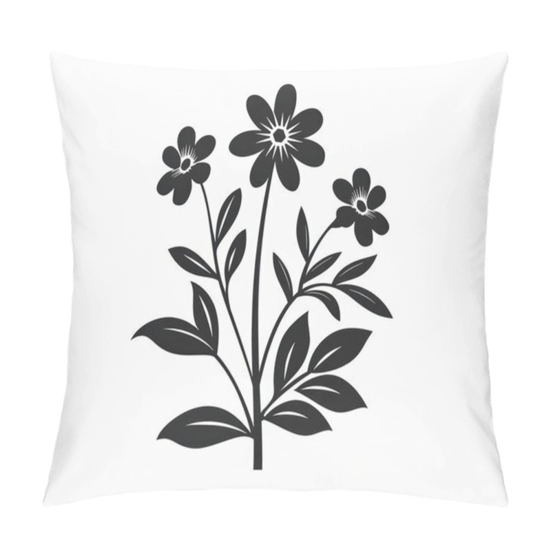 Personality  A Minimalist Black Silhouette Of Three Flowers And Leaves, Exuding Elegance And Simplicity Against A White Background. Pillow Covers