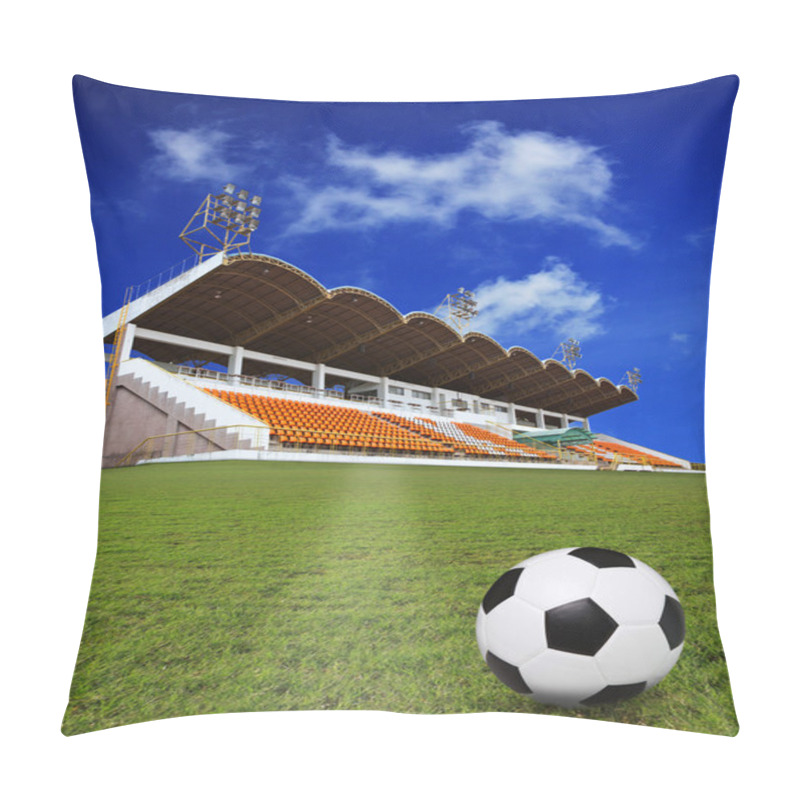 Personality  Soccer Football On Green Field With Stadium Background Pillow Covers