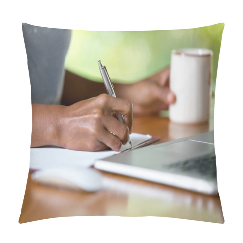 Personality  Hands Of Businesswoman With Laptop Writing Pillow Covers