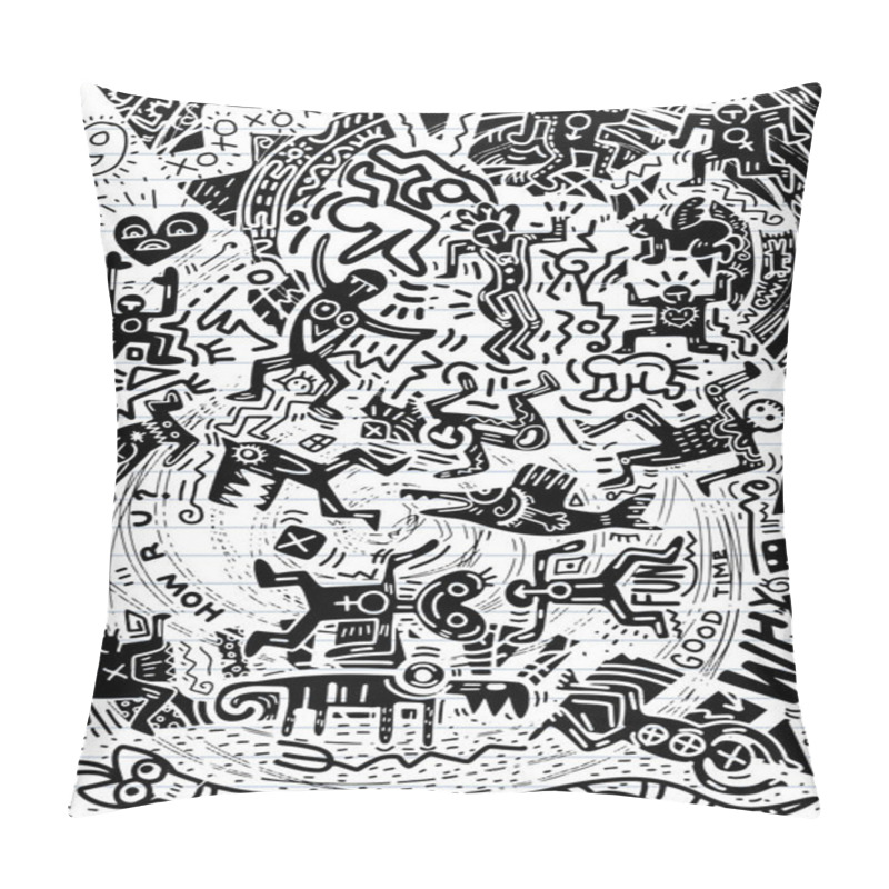 Personality  Illustration  ,Hand Drawn Doodle Of Crazy People In The City Psy Pillow Covers