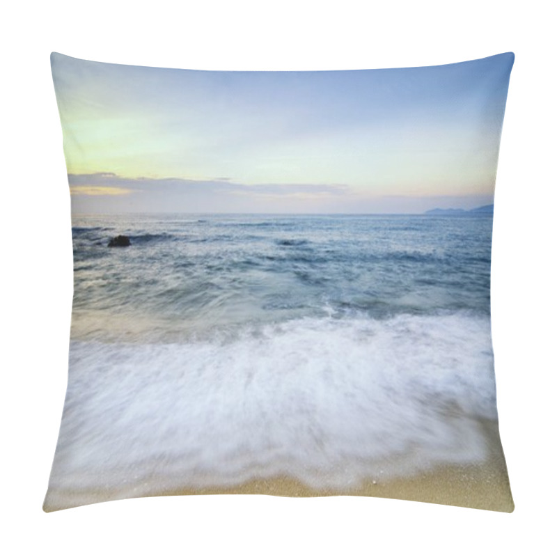 Personality  Beautiful Tropical Beach Sunrise Sea View. Soft Wave Hitting Sandy Beach Pillow Covers