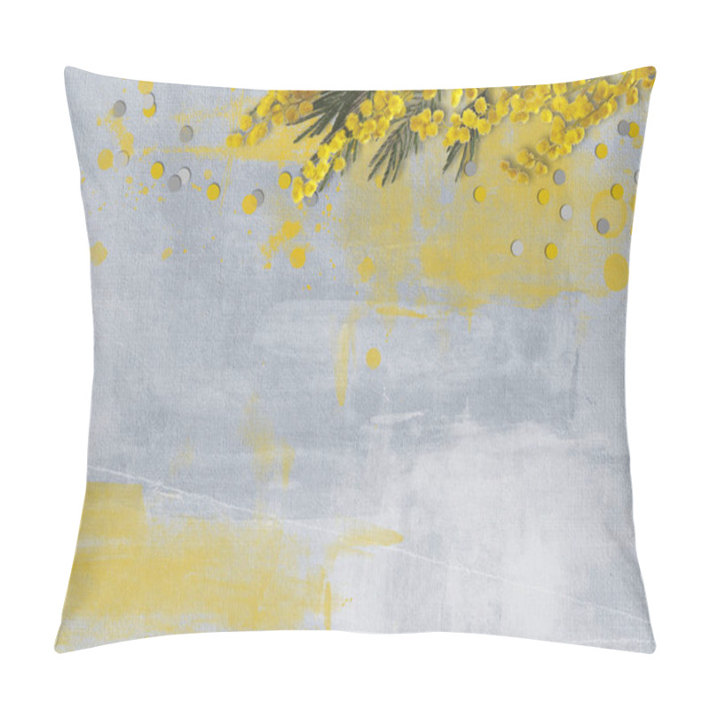 Personality  Beautiful Mimosa Border On Light Gray Background. Copy Space  Pillow Covers