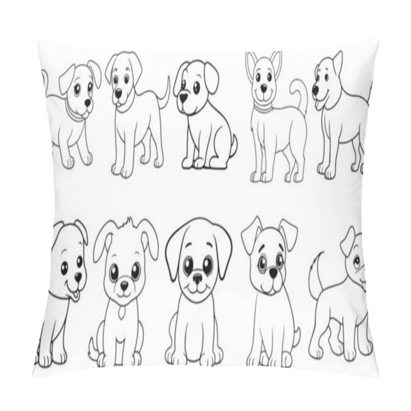 Personality  Cute Baby Dog Outline Cartoon Vector Pillow Covers