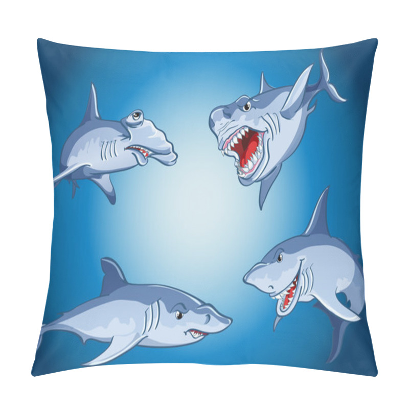 Personality  Set Of Scary Sharks In Cartoon Style Pillow Covers