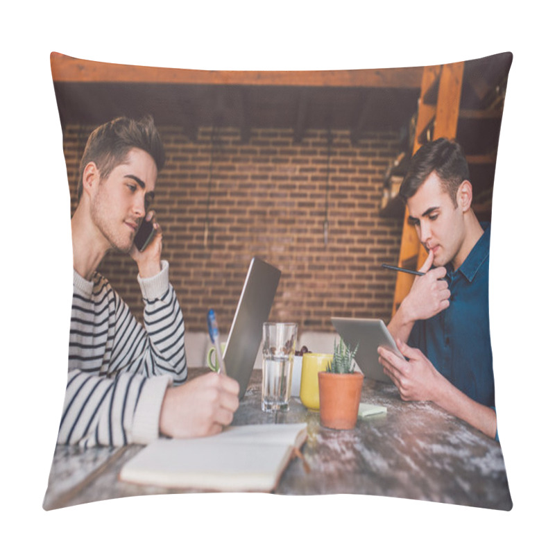 Personality  Business Owners Working Together At Kitchen Pillow Covers