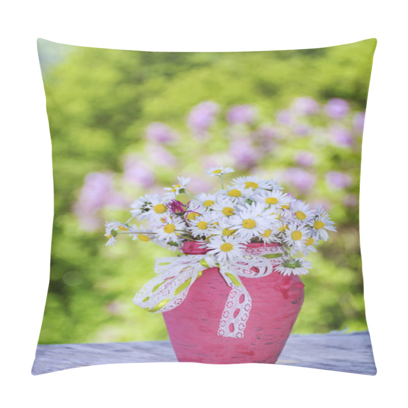 Personality  Beautiful Wild Spring Flowers And Daisies  In A Small Pink Vase  Pillow Covers