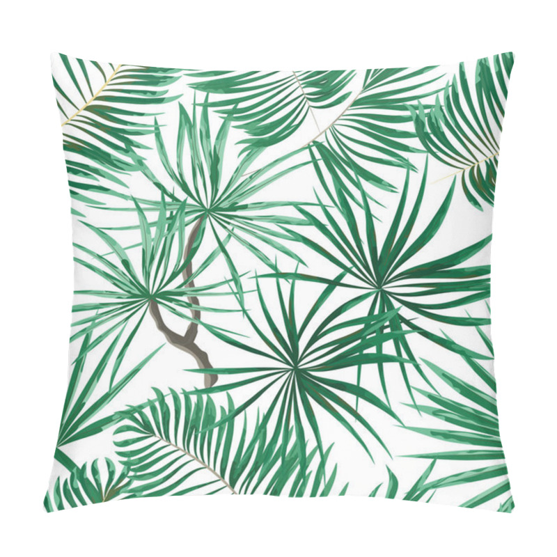 Personality  Seamless Pattern Of Bright Green Tropical Leaves On White Backgr Pillow Covers