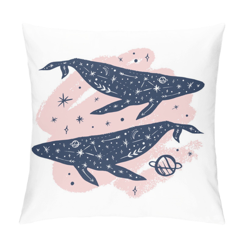 Personality  Vector Patterned Whales Couple, Moon And Stars, Space Constellations. Beautiful Onamental Animal Print, Northern Lights. Fairytale Fantasy Illustration Pillow Covers