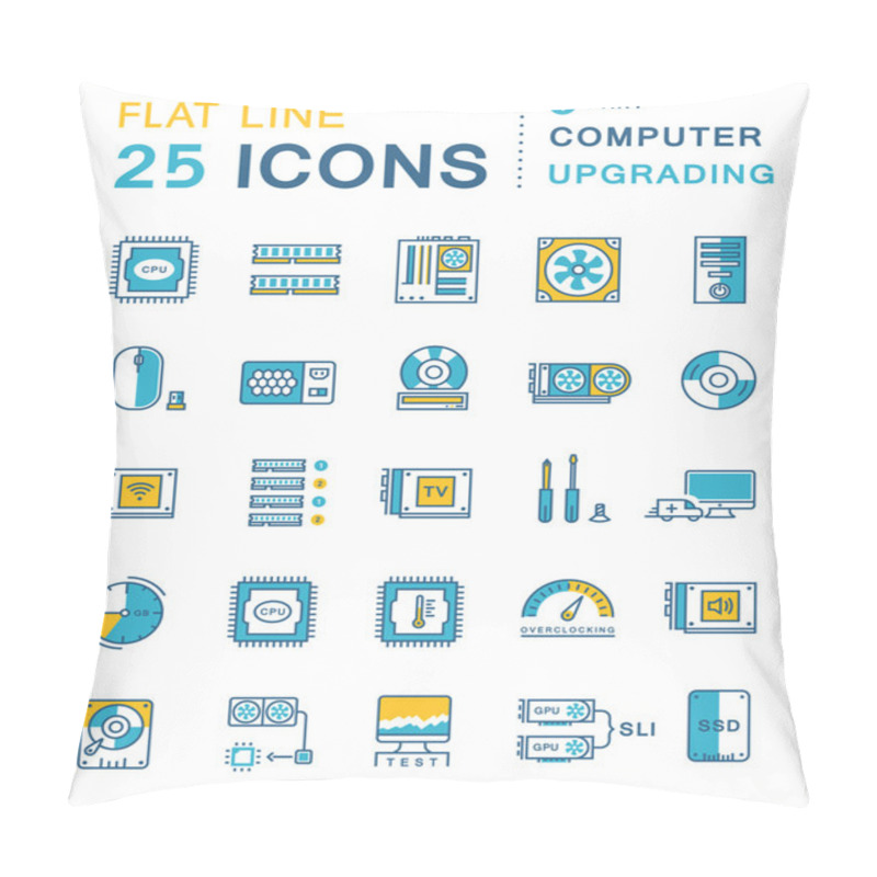 Personality  Set Vector Flat Line Icons Upgrading Computer Pillow Covers