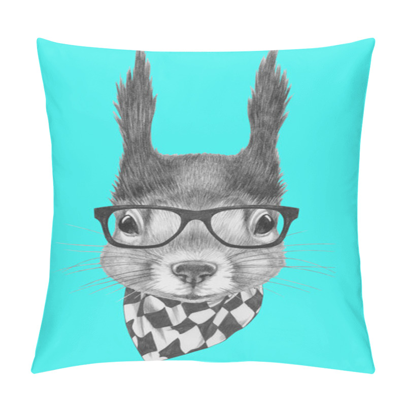 Personality  Portrait Of Squirrel With Scarf And Glasses Pillow Covers