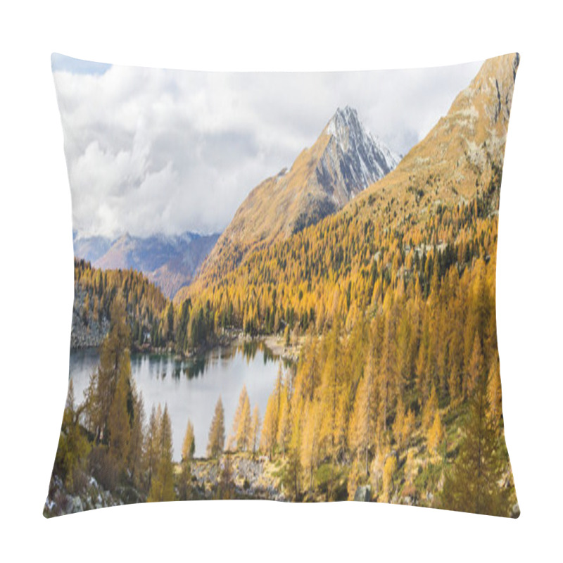 Personality  Autumn Season With Golden Larche Trees Over Lake Viola In The Campo Valley In Grisons, Switzerland Pillow Covers