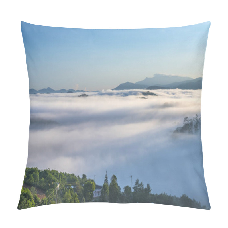 Personality  Dawn On The Plateau Pine Forests Covered With Fog Shrouded So Beautiful Idyllic Countryside Dalat Plateau, Vietnam Pillow Covers