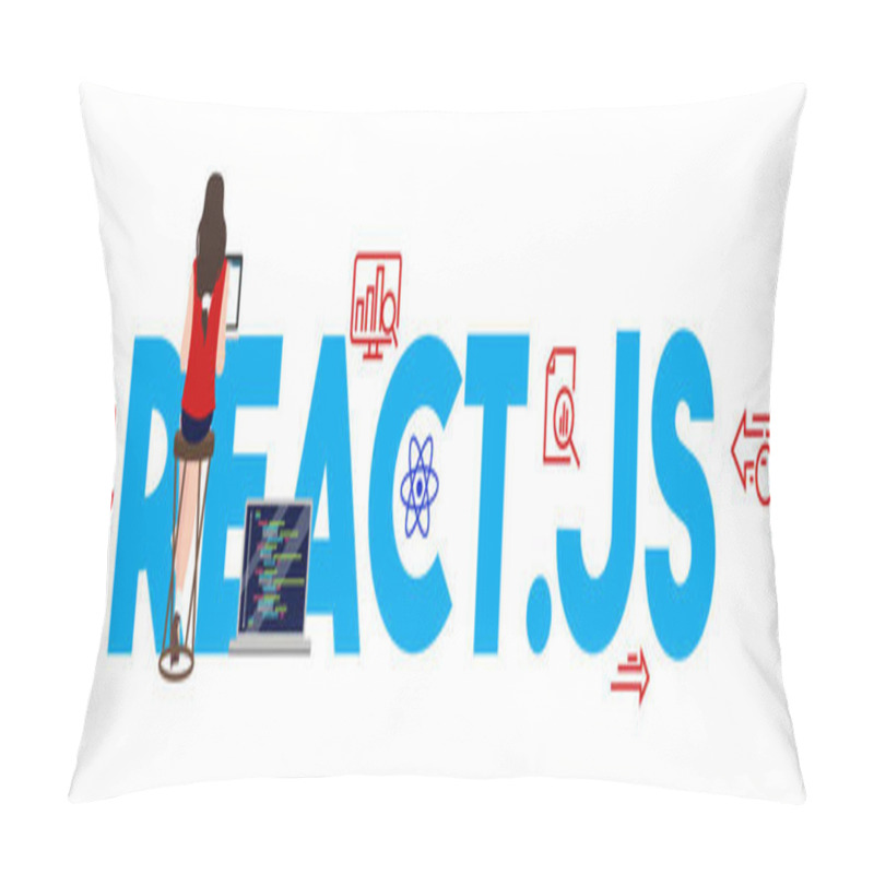 Personality  React.js Coding Computer Language, Javascript, Internet Components Vector Illustration. Pillow Covers