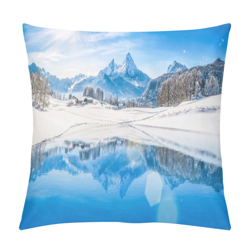 Personality  Winter Wonderland With Mountain Lake In The Alps Pillow Covers