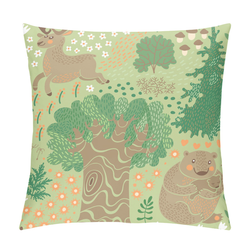 Personality  Seamless Pattern With Deer, Bears In The Woods. Pillow Covers