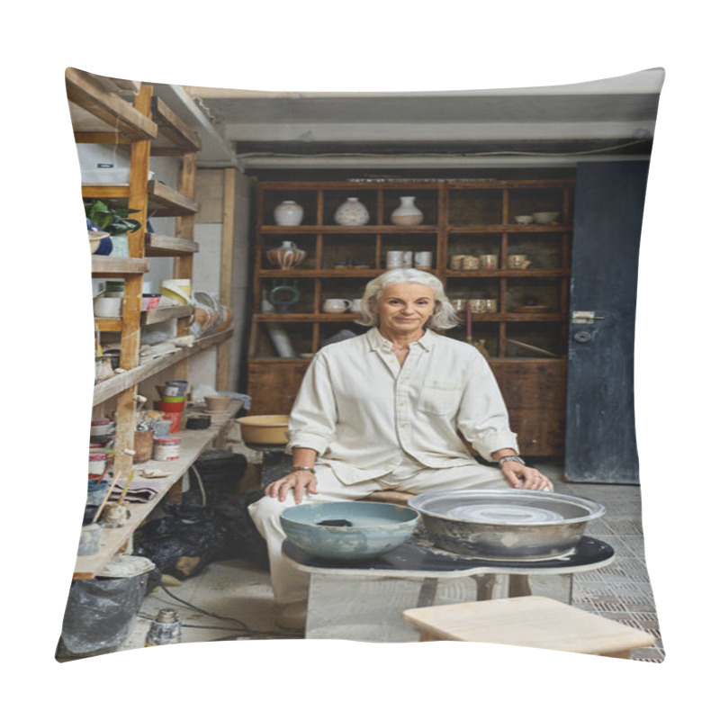 Personality  A Skilled Artisan Is Shaping Ceramics In Her Warm, Inviting Studio Filled With Crafts. Pillow Covers