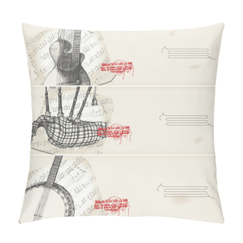 Personality  Music Theme Banners -traditional Instruments Pillow Covers