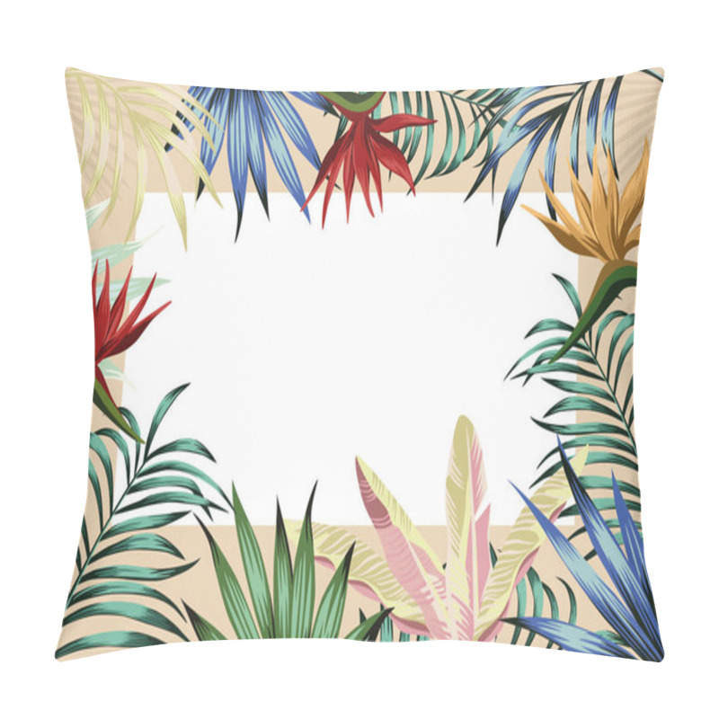 Personality  Tropical Frame Banner Abstract Flowers Leaves Pillow Covers