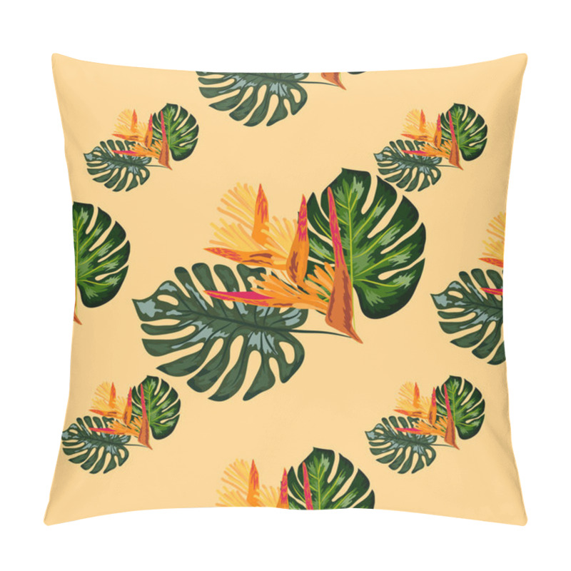 Personality  Print Exotic Tropic Plants And Palm Trees, Banana Leaf With Lobster Claws Flower, Strelitzia Pillow Covers