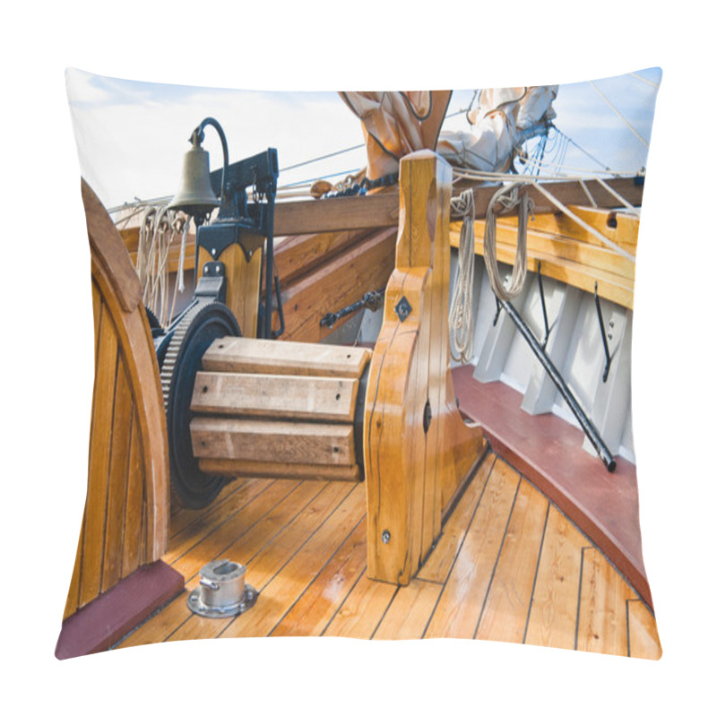 Personality  Ship's Bell And Anchor Lifting Mechanism On An Old Sailboat Pillow Covers