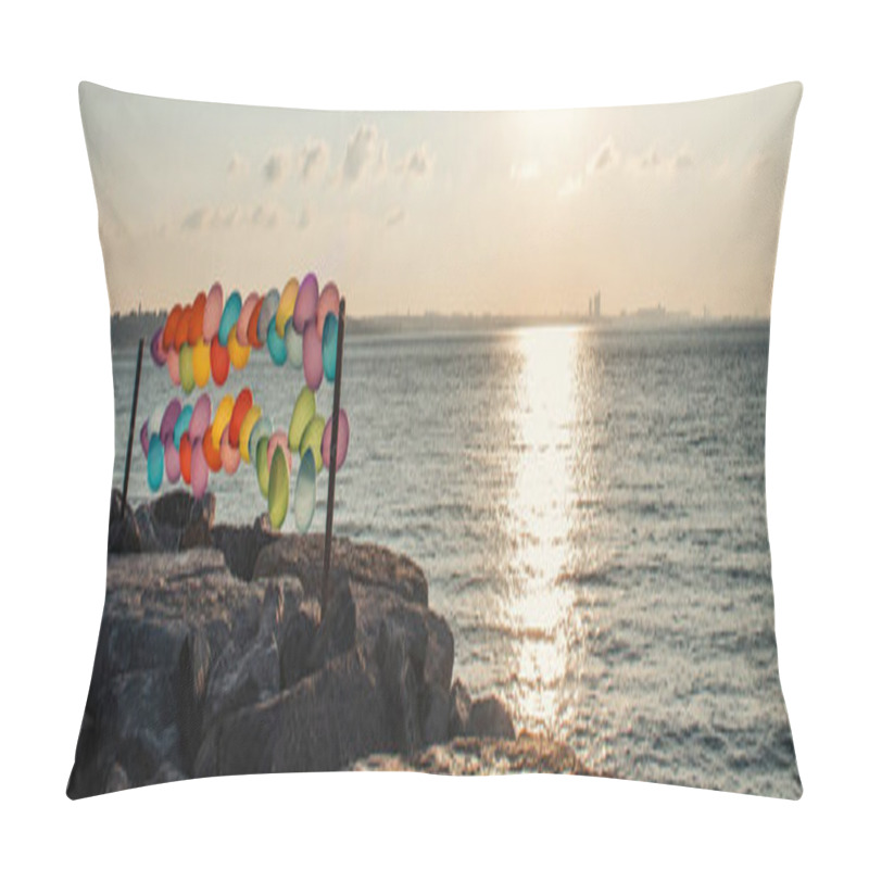 Personality  Balloons On Seafront During Sunset, Banner  Pillow Covers