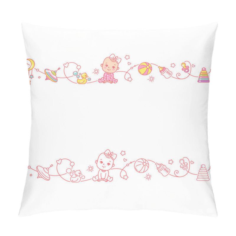 Personality  Seamless Ornamental Border With Baby Objects And Toys. Pillow Covers