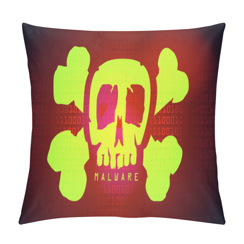 Personality   Malware, Computer Screen, Skull On A Display With Blue Background Pillow Covers