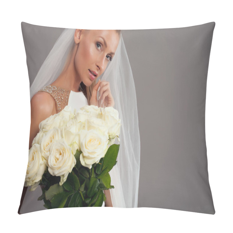 Personality  Romantic Blonde Lady Posing In Studio. Pillow Covers