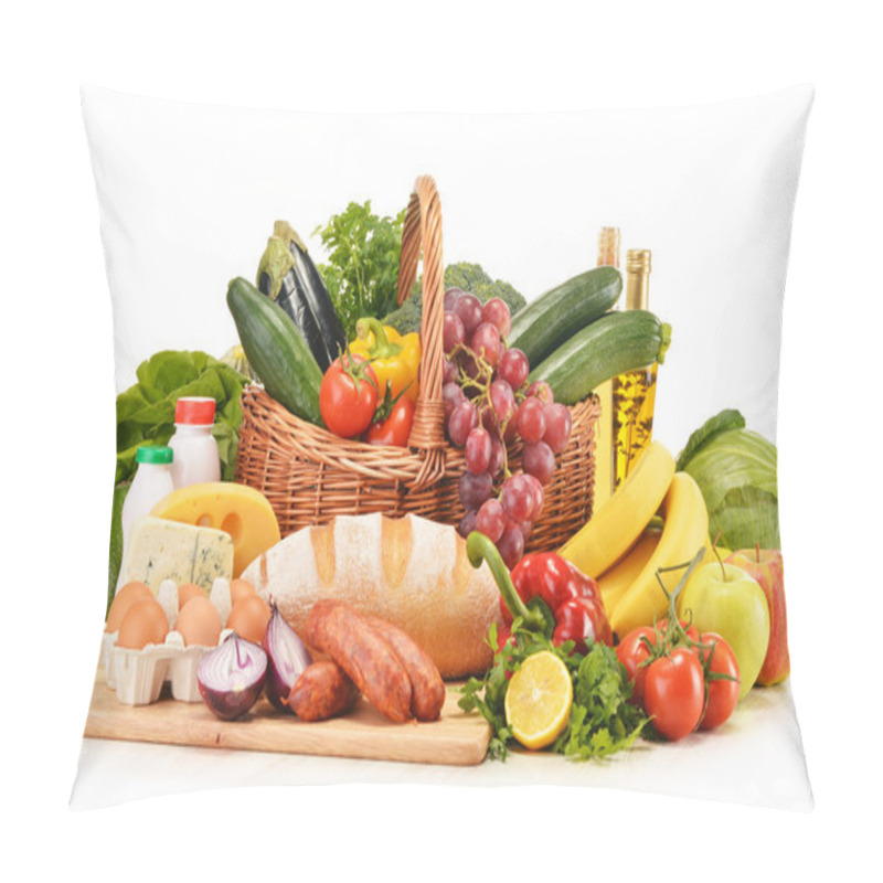 Personality  Assorted Grocery Products Isolated On White Pillow Covers