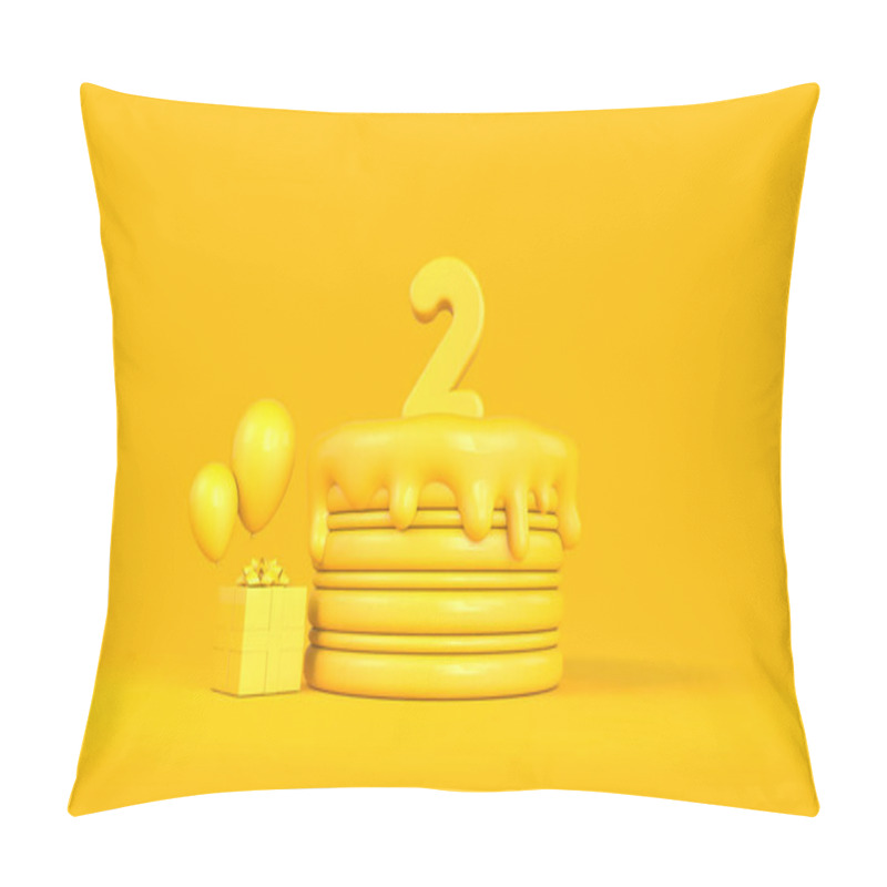 Personality  Happy 2nd Birthday Celebration Cake With Present And Balloons. 3D Rendering Pillow Covers