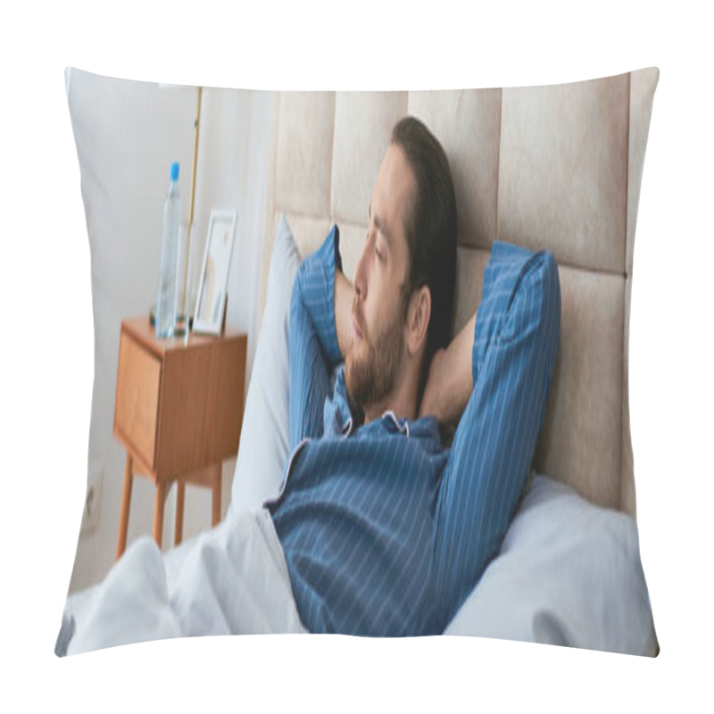 Personality  A Man Peacefully Lying In Bed With Head On Pillow. Pillow Covers