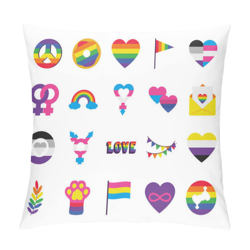 Personality  Hearts And Pride Icon Set, Flat Style Pillow Covers