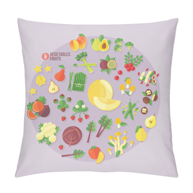 Personality  Fruits And Vegetables Vector Icons Collection. Flat Modern Style. Pillow Covers