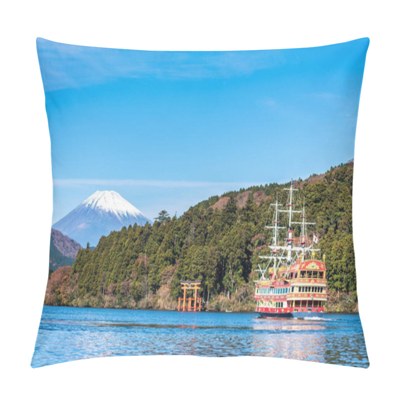 Personality  Mountain Fuji And Lake Ashi With Hakone Temple And Sightseeing Boat In Autumn Pillow Covers