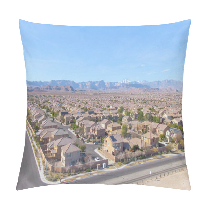 Personality  AERIAL: Spectacular Shot Of Las Vegas Suburbs Sprawling Across The Mojave Desert Pillow Covers