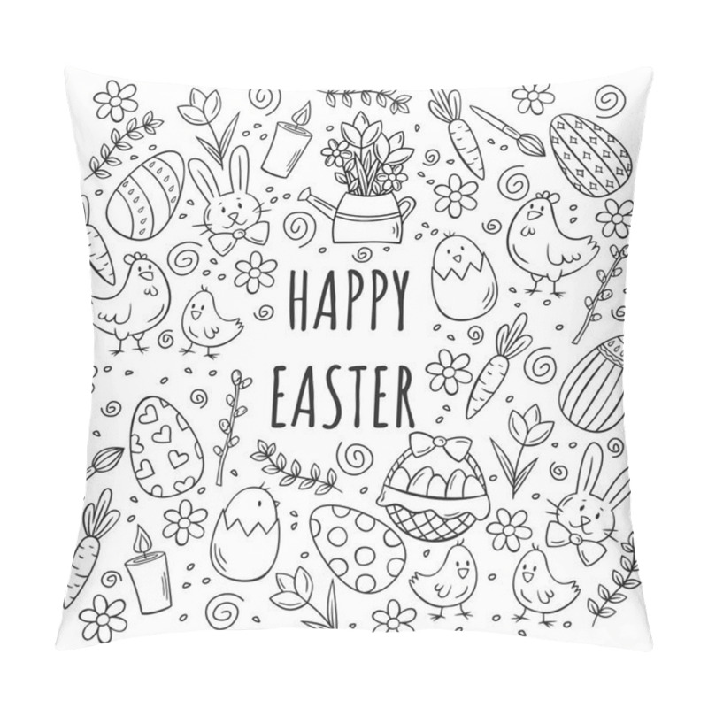 Personality  Hand Drawn Icons Set Of Easter Elements In Doodle Sketch Style. Vector Illustration For Icon, Background, Frame Design. Pillow Covers