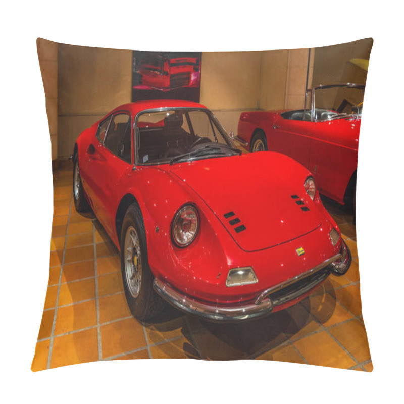 Personality  FONTVIEILLE, MONACO - JUN 2017: Red FERRARI 246 GT DINO 1973 In Monaco Top Cars Collection Museum. Pillow Covers