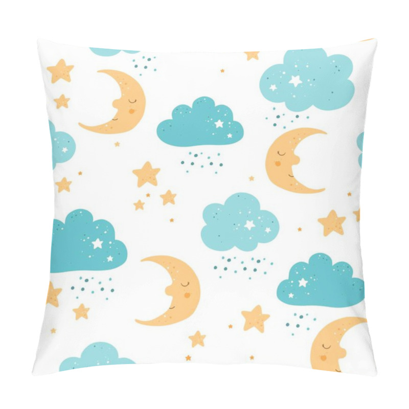 Personality  Cute Seamless Pattern With Moons, Stars And Clouds. Seamless Pattern With Sky Items. Scrapbook Printable Paper. Scandinavian Art. Flat Vector Print For Kids. Pillow Covers